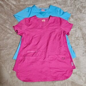 Ava Therese by Zavate Women Scrub Tops Set 2 Pink Blue V-Neck Medium